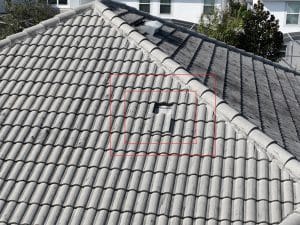 Drone footage of a roof with a slipped tile